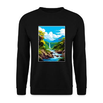 Nasse Tropen von Queensland Vintage-Reiseposter - Unisex Pullover - Schwarz - Vorne - Alina (178cm) & Michal (187cm)