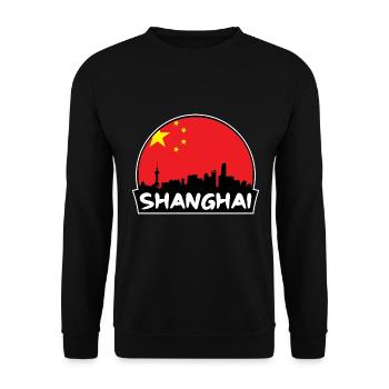Shanghai China Flagge Skyline Silhouette Reisen - Unisex Pullover - Schwarz - Vorne - Alina (178cm) & Michal (187cm)