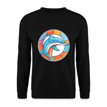 Delfin buntes Aquarell Tier Illustration - Unisex Pullover - Schwarz - Vorne - Alina (178cm) & Michal (187cm)