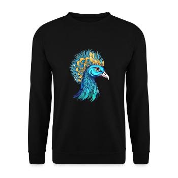 Pfau buntes Aquarell Cartoon Kawaii Tier - Unisex Pullover - Schwarz - Vorne - Alina (178cm) & Michal (187cm)