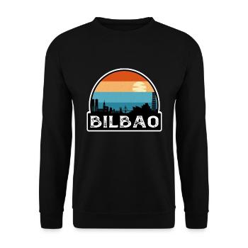 Bilbao Spanien Flagge Skyline Reisesouvenir - Unisex Pullover - Schwarz - Vorne - Alina (178cm) & Michal (187cm)