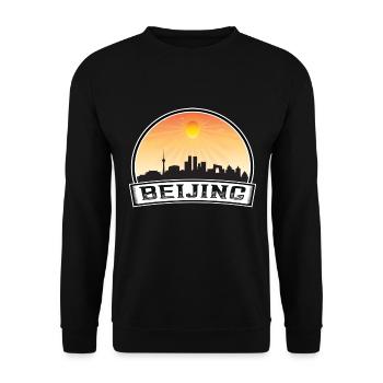 Peking China Skyline Vintage Sonnenuntergang Reise Souven - Unisex Pullover - Schwarz - Vorne - Alina (178cm) & Michal (187cm)