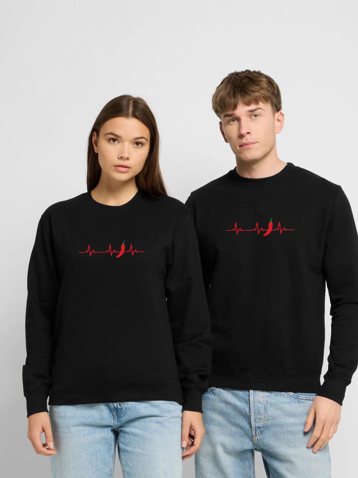 Chilli Herzschlag Ekg - Unisex Pullover - Schwarz - Vorne - Alina (178cm) & Michal (187cm)