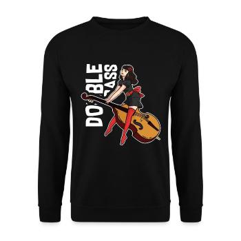 Beschwingte Kontrabassistin Jazzband - Unisex Pullover - Schwarz - Vorne - Alina (178cm) & Michal (187cm)