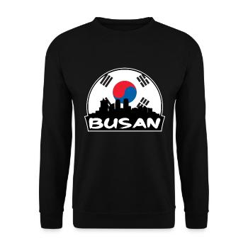Busan Südkorea Flagge Skyline Silhouette Travel - Unisex Pullover - Schwarz - Vorne - Alina (178cm) & Michal (187cm)