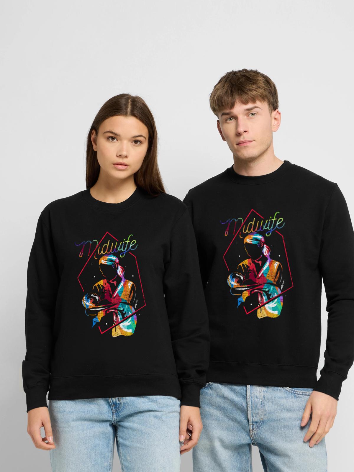 Einfühlsame Hebamme Geburtsbegleitung - Unisex Pullover - Schwarz - Vorne - Alina (178cm) & Michal (187cm)
