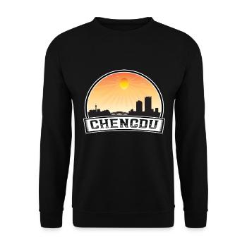 Chengdu China Skyline Vintage Sonnenuntergang Reise Souven - Unisex Pullover - Schwarz - Vorne - Alina (178cm) & Michal (187cm)