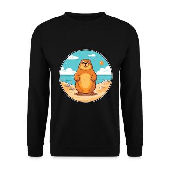Murmeltier Aquarell Cartoon Kawaii Clipart Tier - Unisex Pullover - Schwarz - Vorne - Alina (178cm) & Michal (187cm)