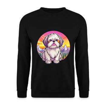 Shih Tzu Schoßhund Rasse Cartoon Kawaii Aquarell - Unisex Pullover - Schwarz - Vorne - Alina (178cm) & Michal (187cm)