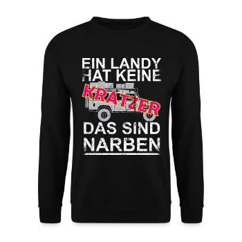 Ein Landy hat keine Kratzer das sind Narben - Unisex Pullover - Schwarz - Vorne - Alina (178cm) & Michal (187cm)