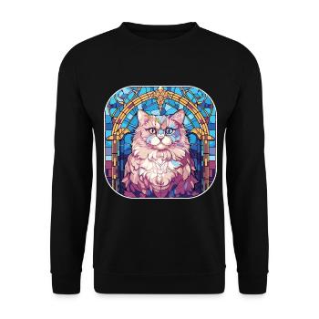 Bunte persische Katzenrasse Aquarellmalerei - Unisex Pullover - Schwarz - Vorne - Alina (178cm) & Michal (187cm)