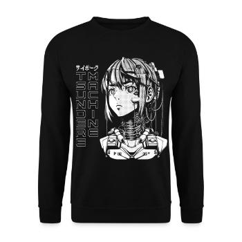 Anime Tsundere Machine Cyber Girl [ Manga ] - Unisex Pullover - Schwarz - Vorne - Alina (178cm) & Michal (187cm)