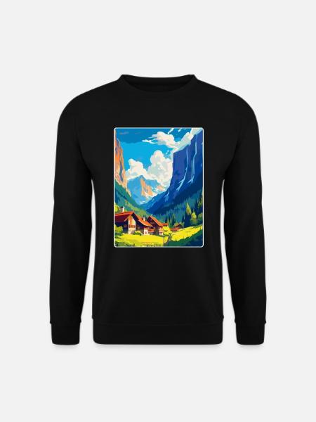 Lauterbrunnen Schweiz Vintage Reiseplakat - Unisex Pullover - Schwarz