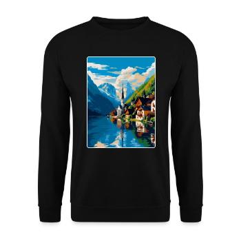 Hallstatt Österreich Vintage Reiseplakat Souvenir - Unisex Pullover - Schwarz - Vorne - Alina (178cm) & Michal (187cm)