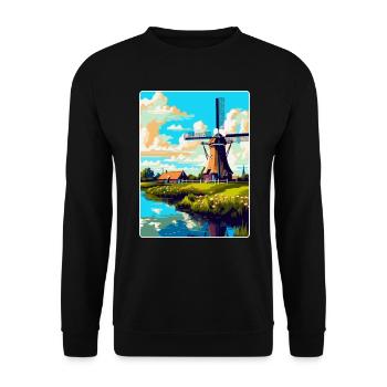 Kinderdijk Niederlande Vintage Reiseposter WPA - Unisex Pullover - Schwarz - Vorne - Alina (178cm) & Michal (187cm)