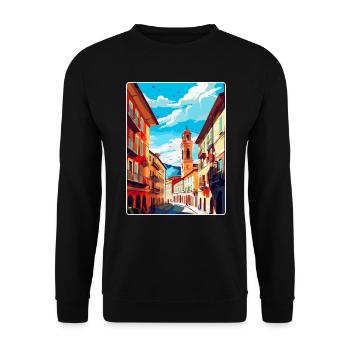Pamplona Spanien Vintage Reiseplakat Souvenir WPA - Unisex Pullover - Schwarz - Vorne - Alina (178cm) & Michal (187cm)