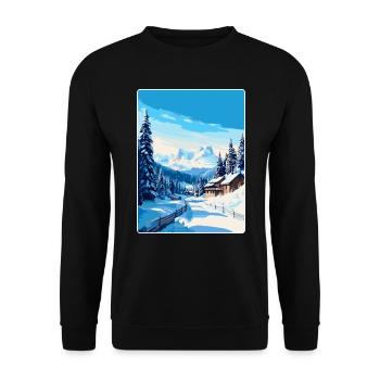 Courchevel Frankreich Vintage Reiseplakat Souvenir - Unisex Pullover - Schwarz - Vorne - Alina (178cm) & Michal (187cm)