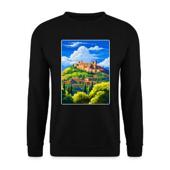 Alhambra Spanien Vintage Reiseplakat Souvenir WPA - Unisex Pullover - Schwarz - Vorne - Alina (178cm) & Michal (187cm)