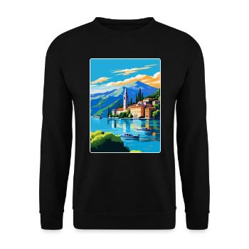 Comer See Italien Vintage Reiseplakat Souvenir WPA - Unisex Pullover - Schwarz - Vorne - Alina (178cm) & Michal (187cm)