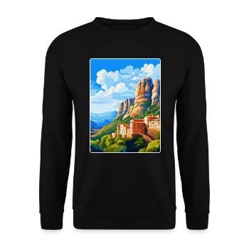 Montserrat Spanien Vintage Reiseplakat Souvenir - Unisex Pullover - Schwarz - Vorne - Alina (178cm) & Michal (187cm)