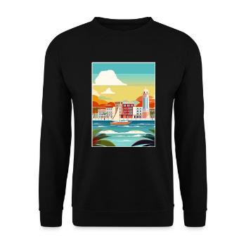 San Juan Karibik Vintage Reiseposter Souvenir - Unisex Pullover - Schwarz - Vorne - Alina (178cm) & Michal (187cm)