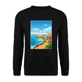 San Juan Karibik Vintage Reiseposter Souvenir - Unisex Pullover - Schwarz - Vorne - Alina (178cm) & Michal (187cm)