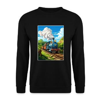 Puffing Billy Eisenbahn Vintage Reiseposter WPA - Unisex Pullover - Schwarz - Vorne - Alina (178cm) & Michal (187cm)