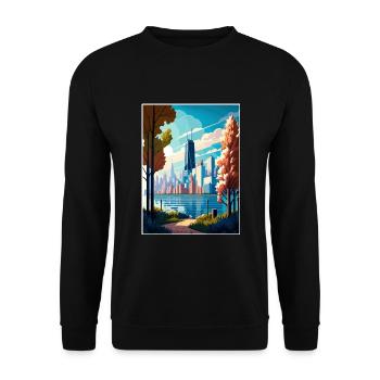 Chicago Illinois Vintage Reiseposter Souvenir - Unisex Pullover - Schwarz - Vorne - Alina (178cm) & Michal (187cm)