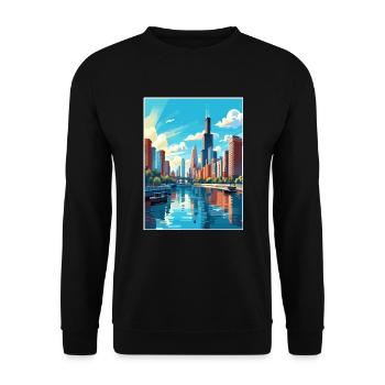 Chicago Illinois Vintage Reiseposter Souvenir - Unisex Pullover - Schwarz - Vorne - Alina (178cm) & Michal (187cm)