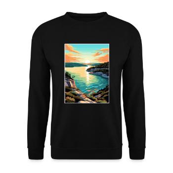 Lake Travis Texas Vintage Reiseposter Souvenir - Unisex Pullover - Schwarz - Vorne - Alina (178cm) & Michal (187cm)