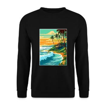 North Shore Hawaii Vintage Reiseposter Souvenir - Unisex Pullover - Schwarz - Vorne - Alina (178cm) & Michal (187cm)