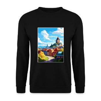 Quebec Kanada Vintage Reiseposter WPA Souvenir - Unisex Pullover - Schwarz - Vorne - Alina (178cm) & Michal (187cm)