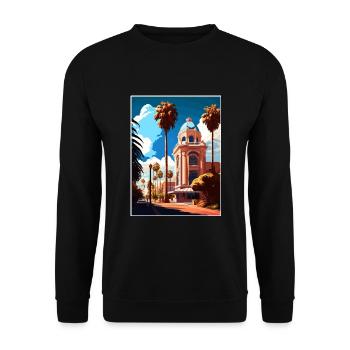 San Jose Kalifornien Vintage Reiseposter Souvenir - Unisex Pullover - Schwarz - Vorne - Alina (178cm) & Michal (187cm)