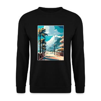 South Beach Florida Vintage Reiseposter Souvenir - Unisex Pullover - Schwarz - Vorne - Alina (178cm) & Michal (187cm)
