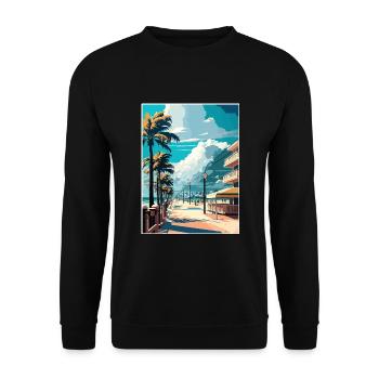 South Beach Florida Vintage Reiseposter Souvenir - Unisex Pullover - Schwarz - Vorne - Alina (178cm) & Michal (187cm)