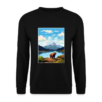Kodiak Island Alaska Vintage Reiseposter WPA Kunst - Unisex Pullover - Schwarz - Vorne - Alina (178cm) & Michal (187cm)