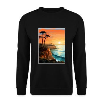 Sonnenuntergang Klippen Kalifornien Vintage Reiseposter WPA - Unisex Pullover - Schwarz - Vorne - Alina (178cm) & Michal (187cm)
