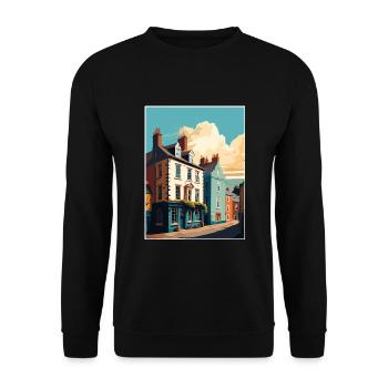 Hay On Wye Welsh Vintage Reiseposter Souvenir - Unisex Pullover - Schwarz - Vorne - Alina (178cm) & Michal (187cm)