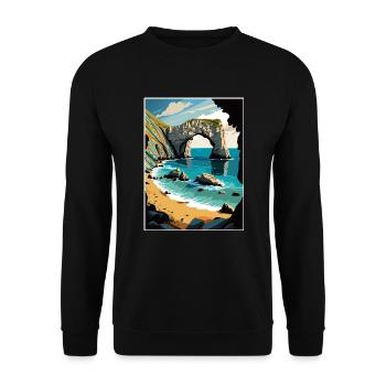 Durdle Door England Vintage Reiseposter Souvenir - Unisex Pullover - Schwarz - Vorne - Alina (178cm) & Michal (187cm)