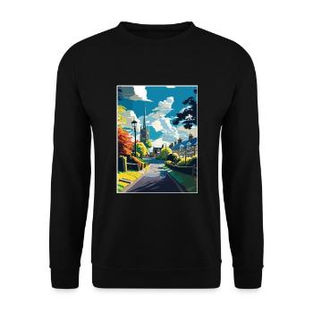 Stau auf dem Wold England Vintage Reiseposter WPA - Unisex Pullover - Schwarz - Vorne - Alina (178cm) & Michal (187cm)