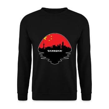 Shanghai-China-Flaggen-Skyline-Schattenbild-Reise - Unisex Pullover - Schwarz - Vorne - Alina (178cm) & Michal (187cm)