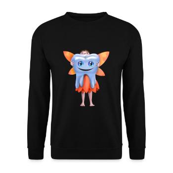 Zahnfee - Lachender Zahn mit Flügeln - Unisex Pullover - Schwarz - Vorne - Alina (178cm) & Michal (187cm)