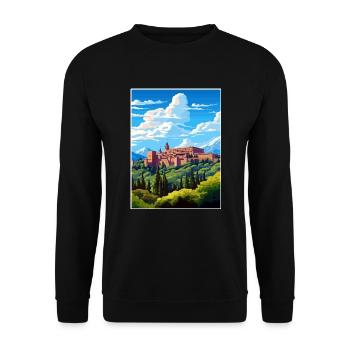 Alhambra Spanien Vintage Reiseposter WPA Souvenir - Unisex Pullover - Schwarz - Vorne - Alina (178cm) & Michal (187cm)