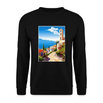 Volos Griechenland Dekoration Vintage Reiseposter WPA - Unisex Pullover - Schwarz - Vorne - Alina (178cm) & Michal (187cm)
