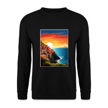 Cinque Terre Italien Dekoration Patmos Reiseposter - Unisex Pullover - Schwarz - Vorne - Alina (178cm) & Michal (187cm)