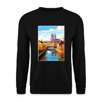 Amiens Frankreich Vintage Reiseposter WPA Souvenir - Unisex Pullover - Schwarz - Vorne - Alina (178cm) & Michal (187cm)