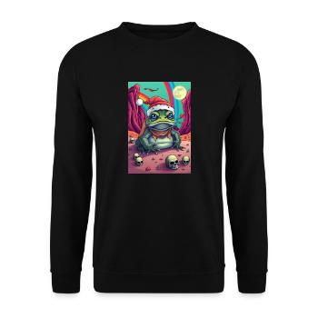 Frosch Santa im Wüstenland - Unisex Pullover - Schwarz - Vorne - Alina (178cm) & Michal (187cm)