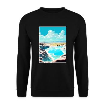 Pamukkale Dekoration Vintage Reiseposter WPA Kunst - Unisex Pullover - Schwarz - Vorne - Alina (178cm) & Michal (187cm)