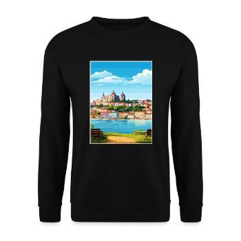 Coimbra Portugal Vintage Reiseposter Souvenir - Unisex Pullover - Schwarz - Vorne - Alina (178cm) & Michal (187cm)