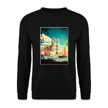 La Rochelle Frankreich Vintage Reiseposter Souvenir - Unisex Pullover - Schwarz - Vorne - Alina (178cm) & Michal (187cm)